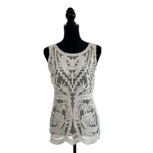 Laundry by Shelli Segal Women's Lace Y2K Boho Festival Sheer Tank Top